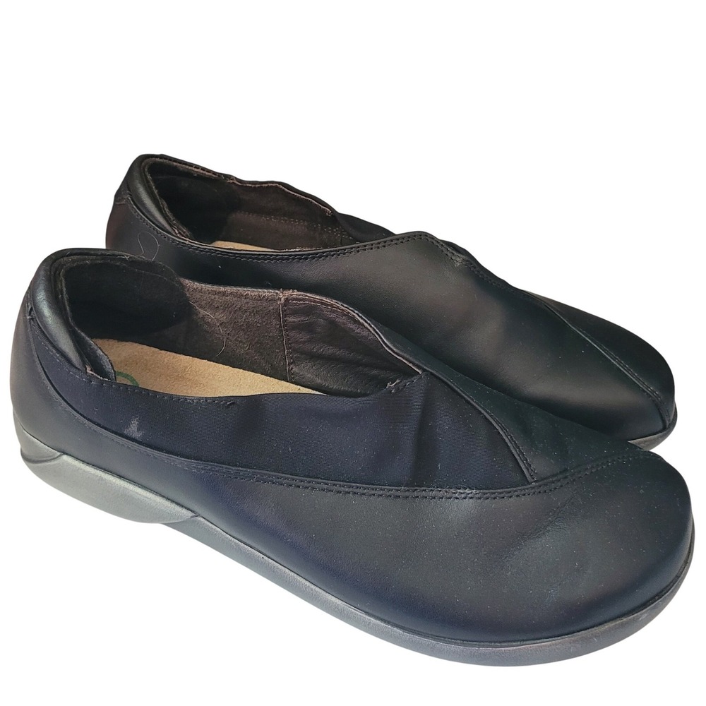 Naot Kirei Black Leather Stretch Slip On Comfort Shoes Womens 39 Made in Israel